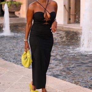 ZARA stretch linen blend cutout midi dress